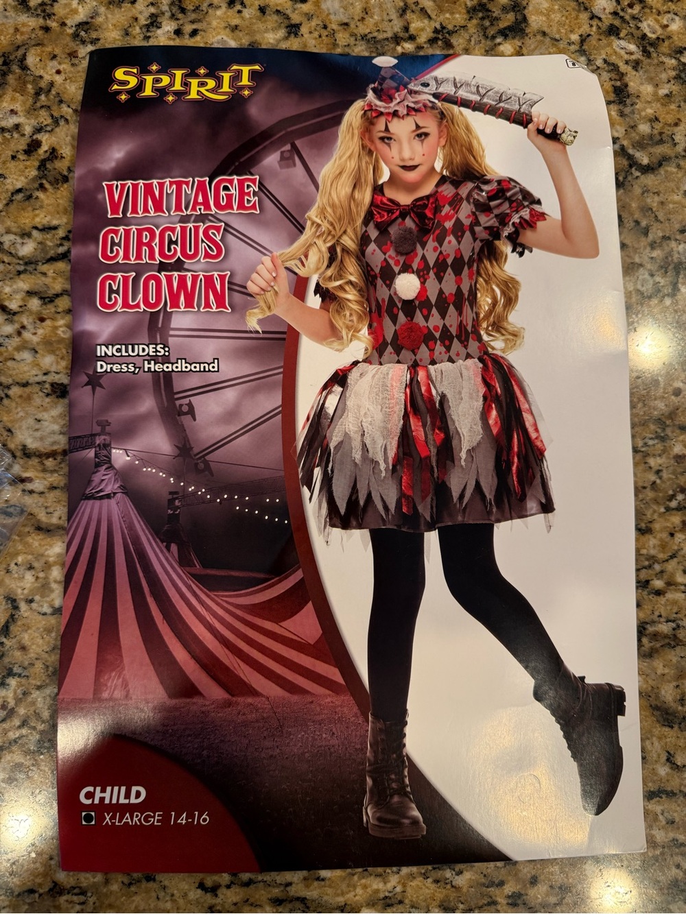 Spirit Circus scary Clown kids Halloween cosplay Costume size X-Large 14/16